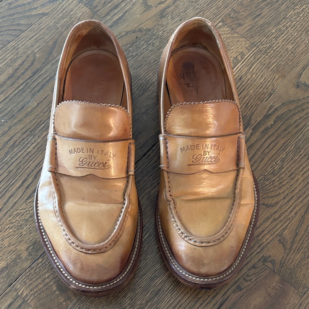 Gucci Men's Tan Leather Slip-On Loafers